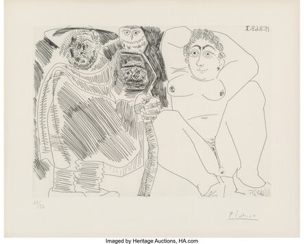 Pablo Picasso, ‘Grosse prostituée, sorcière à la chouette et voyageur en sabots, from Series 347’, 1968