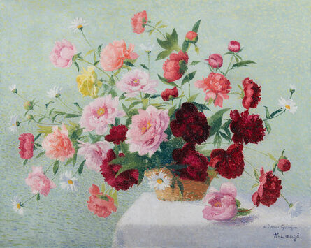 Achille Laugé, ‘Bouquet de pivoines, roses et marguerites’, ca. 1920