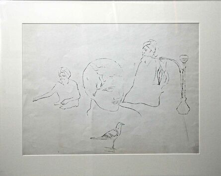 Andy Warhol, ‘Two figures, male head and bird statue’, 1970's -80's