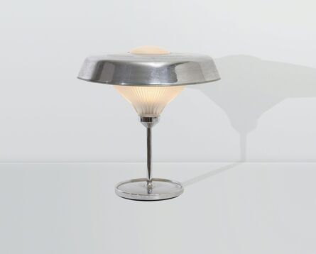 Studio BBPR, ‘a Ro table lamp with a nickeled brass structure and a printed glass shade’, 1970