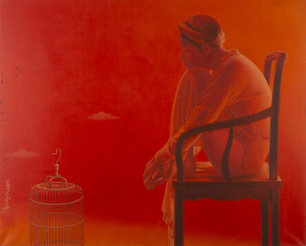 Tran Huy Hoan, ‘'Interwined', Red Monochromatic Oil Painting, Female Figure’, 2010
