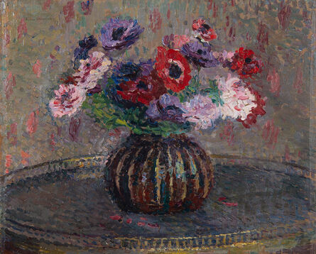 Henri Jean Guillaume Martin, ‘Anémones dans un vase Dalpayrat sur une table bouillotte’, 1860-1943