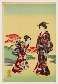 Toyohara Chikanobu, ‘Garden in Spring, from Ladies’ Etiquette Pictures’, ca. 1893