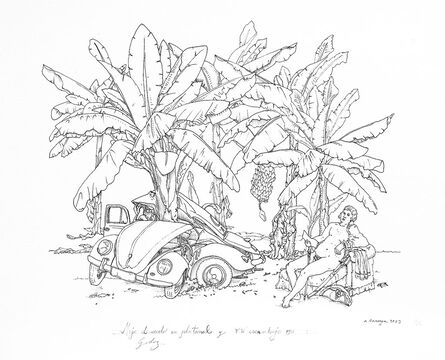Alberto Baraya, ‘Majo desnudo en platanal y VW escarabajo 1960 y Godoy’, 2023