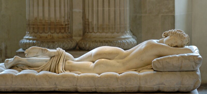 ‘Sleeping Hermaphroditos, Roman copy of 2nd century B.C. Greek original’, 2nd century A.D., Sculpture, Marble, Musée du Louvre