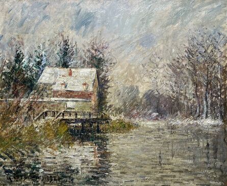 Gustave Loiseau, ‘Maison au bord de l’eau, effet de neige’, 1920
