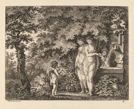 Salomon Gessner, ‘Eros with Three Girls at a Fountain’, 1770