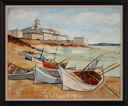 Charles Levier, ‘"Port Corse" Large Nautical Seascape Oil Painting by Charles Levier, Framed’, ca. 1965