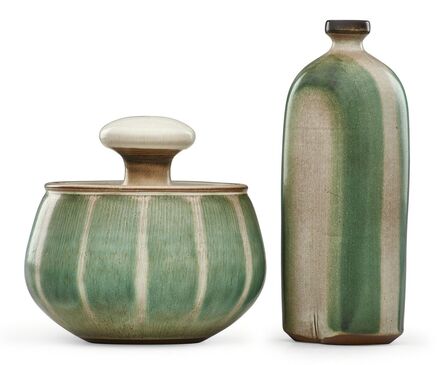 Rupert J. Deese, ‘Covered jar and vase with green stripes, Claremont, CA’