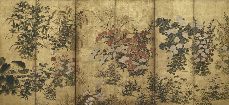 ‘Summer and Autumn Flowers’, 17th century, Painting, Color over gold on paper, Smithsonian Freer and Sackler Galleries