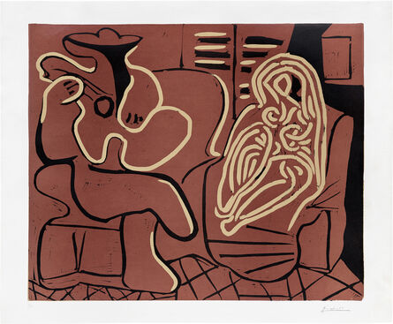 Pablo Picasso, ‘Femme dans un fauteuil et guitariste (Woman in an Armchair with Guitarist) (Bl. 917, Ba. 1232)’, 1959