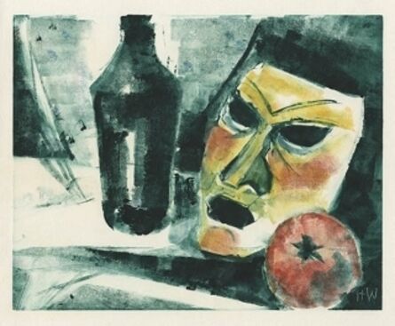 Hellmuth Weissenborn, ‘[Still Life with Bottle, Mask, & Tomato]’, ca. 1960