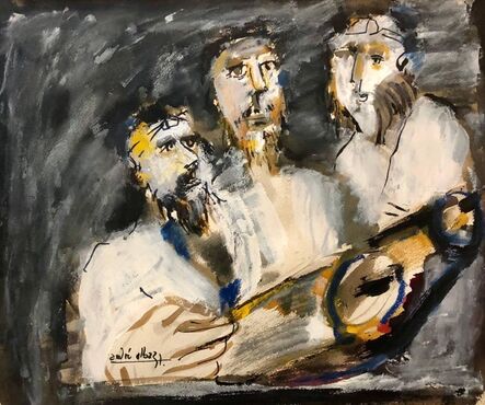 Andre Elbaz, ‘Three Rabbis at The Torah, Expressionist Judaica Painting’, 20th Century