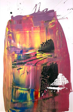 Anthony Hunter, ‘Super Duper Pinky Yellow Scrape with Dark Green Blob on Top Painting’, 2019