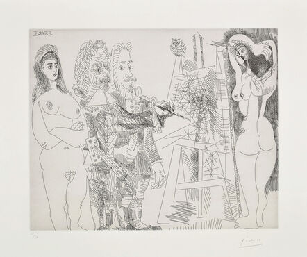 Pablo Picasso, ‘L'Atelier, avec un hibou et un envoyé officiel (The Studio, With an Owl and an Official Envoy), plate 65 from the 347 Series’, 1968