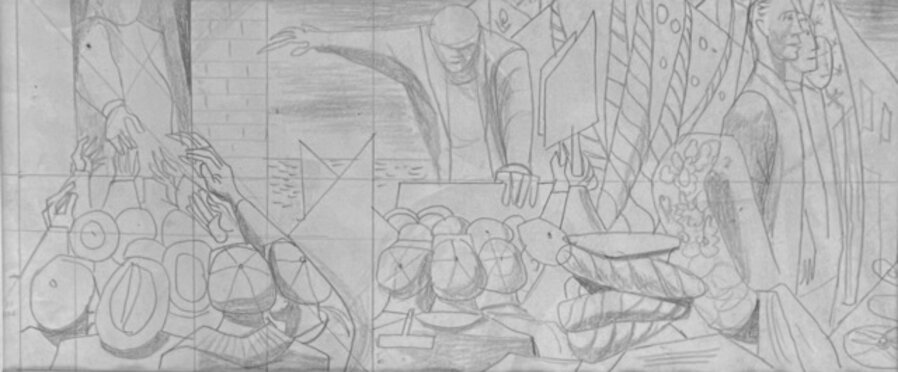 "The Waterfront" WPA Mural Study American Scene Modernism San Francisco Post Office 20th Century