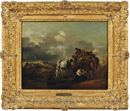 Philips Wouwerman, ‘Hay Cart, Harvesters, and Family Under a Cloudy Sky’