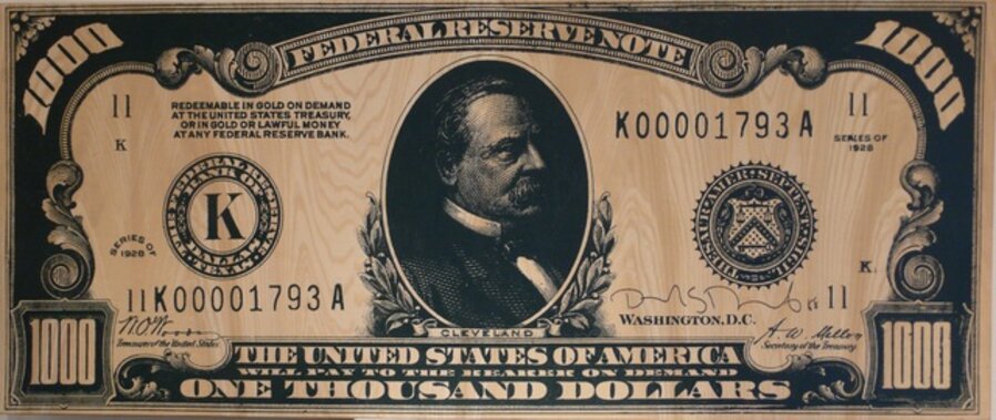One Thousand Dollars Silkscreen on Wood