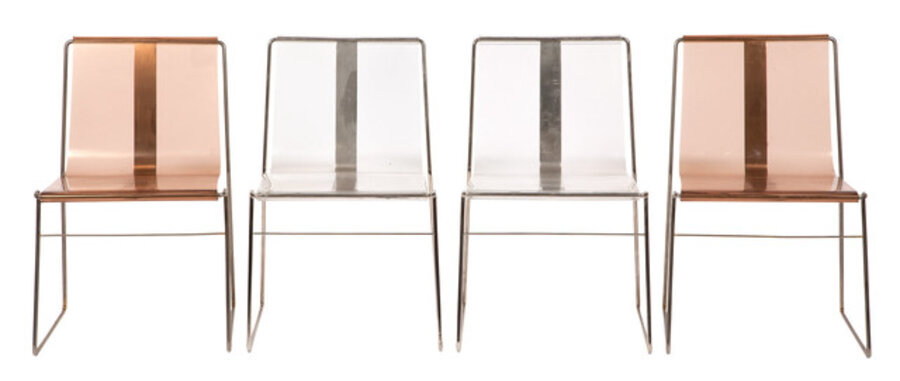 Four Jacques Charpentier Plexiglass and Steel Filglass Dining Chairs