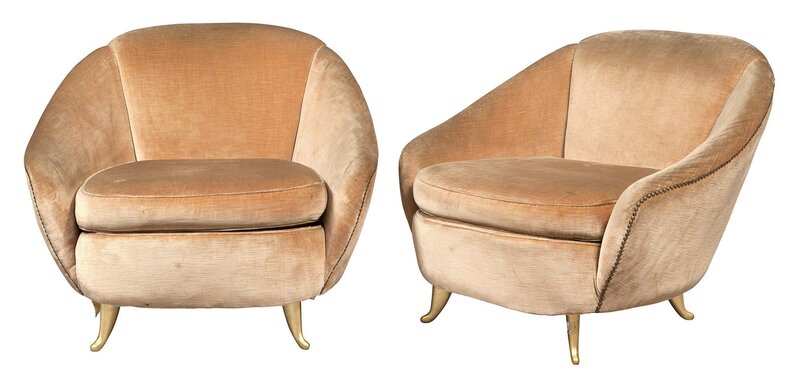 Gio Ponti, ‘Pair of Gio Ponti Gilt Aluminum and Upholstered Lounge Chairs’, Circa 1950s, Design/Decorative Art, Pair of Gilt Aluminum and Upholstered Lounge Chairs, Doyle
