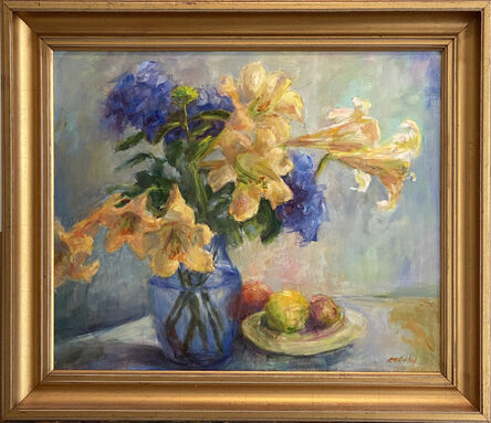 Ann M Lawtey, ‘Orange Lilies and Blue Hydrangeas’, 2018