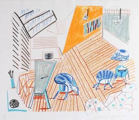 David Hockney, ‘Pembroke Studio with Blue Chairs & Lamp’, 1984
