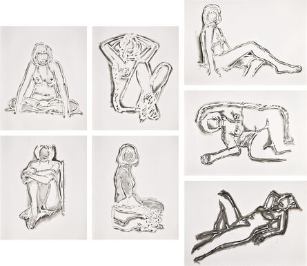 Tom Wesselmann, ‘Monica Sitting Cross Legged; Rosemary Sitting Up Straight; Monica Sitting, One Leg on the Other; Monica Sitting Against Wall; Monica Sitting, Robe Half Off; Monica Lying on Her Side with Scribbles; and Monica Lying Down, One Arm Up’, 1990