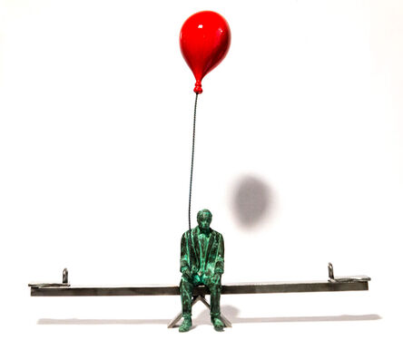 Derya Ozparlak, ‘Seesaw - man, figurative, red, balloon, bronze and steel, sculpture’, 2023