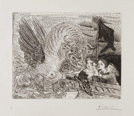 Pablo Picasso, ‘Harpye à tête de Taureau, et quatre petites Filles sur une Tour surmontée d'un Drapeau noir’, 1931