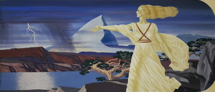Woman in Surreal Landscape Illustration