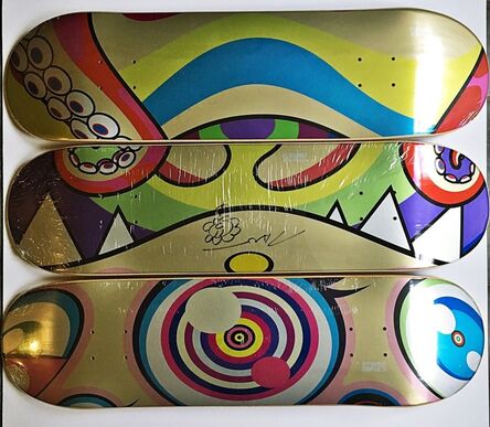 Takashi Murakami, ‘Original signed Flower Drawing on skateboard,  Set of three (3)’, 2017