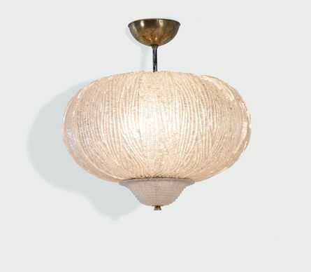 Barovier & Toso, ‘a pendant lamp with a brass structure and Rugiada glass shade’, ca. 1930