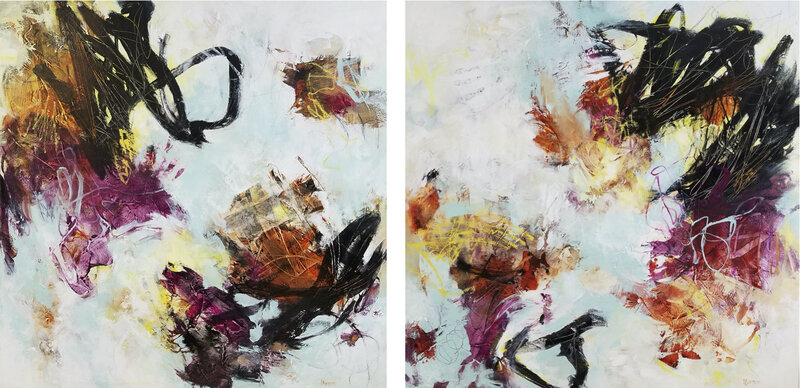 Laurie Barmore, ‘This Is The Time #1 and #2 - Diptych in Sky Blue + Black + Rose + Ochre’, 2020, Painting, Acrylic on Canvas, Gallery 1202