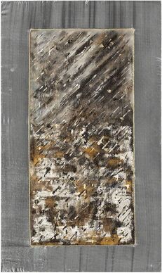 Izhar Patkin, ‘Abstract Mixed Media Painting. Oil on Silver Lame Screen Fabric’, 1980-1989