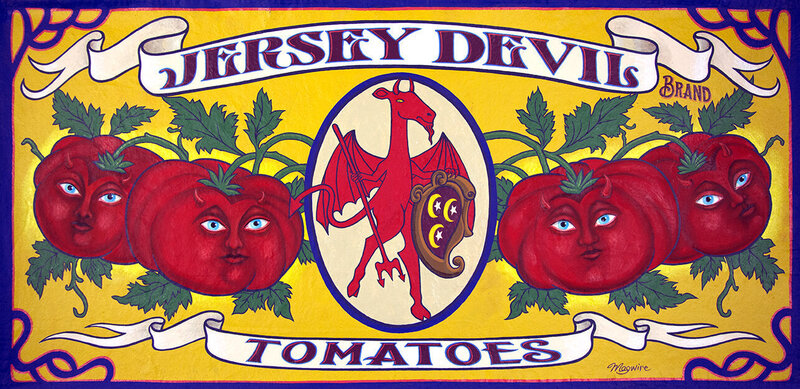 molly mcguire, ‘"Jersey Devil Tomatos" ’, 2019, Painting, Acrylic on re-purposed canvas, Parlor Gallery