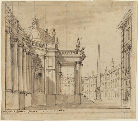 Giuseppino Galliari, ‘Stage Design: A Piazza with a Domed Church and an Obelisk’, 1783
