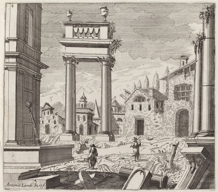 Giuseppe Antonio Landi, ‘Architectural Fantasy with Classical Ruins and Vernacular Buildings’, before 1753
