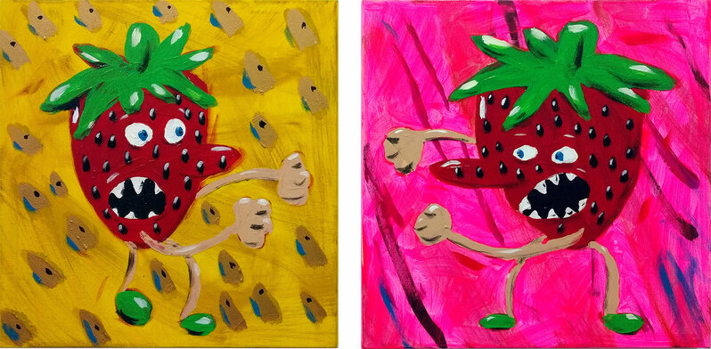 Elad Rosen, ‘Fighting Strawberry (Diptych)’, 2017, Painting, Acrylic on canvas, Rosenfeld Gallery