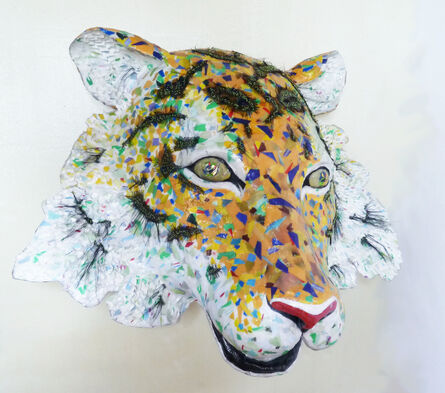 Yulia Shtern, ‘Amur- Sculpture of Endangered Siberian Tiger Created from Up-Cycled Recycled Material (Orange+White)’, 2020