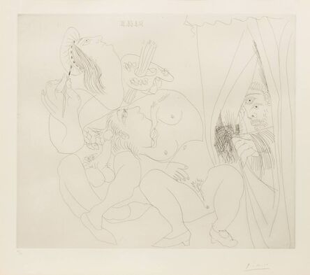 Pablo Picasso, ‘Raphael et la Fornarina. V: Avec voyeur ecartant le rideau (pl. 300 from the 347 Series)’, 1968