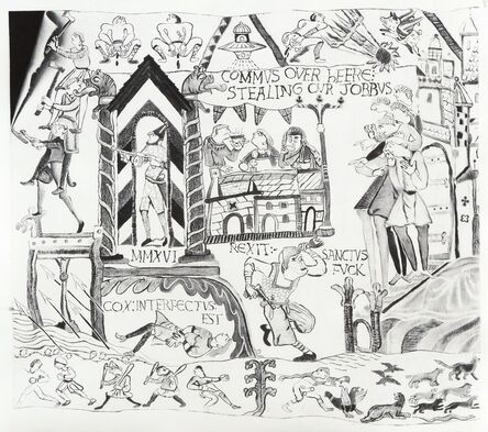 Robert McNally, ‘Inselaffen (Alternative ending to the Bayeux tapestry No.1)’, 2017