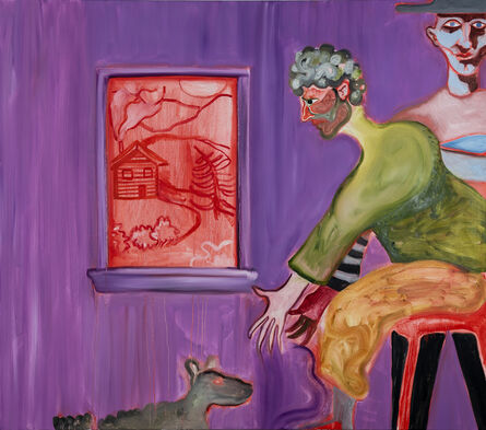 Brian Kokoska, ‘Purple Interior (Couple with Rat Dog)’, 2020