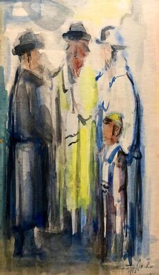 Ben Zion Magal, ‘Israeli Judaica Watercolor Gouache Bar Mitzvah Boy Rabbi Painting Russian Artist’, 1960-1969
