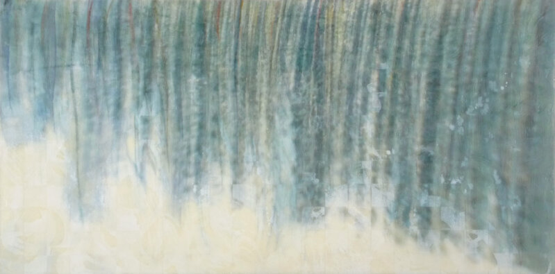 Barbara Hocker, ‘Waterfall I’, 2021, Mixed Media, Archival pigment print, watercolor, kozo & mulberry paper, encaustic wax on hardboad panel, SHIM Art Network