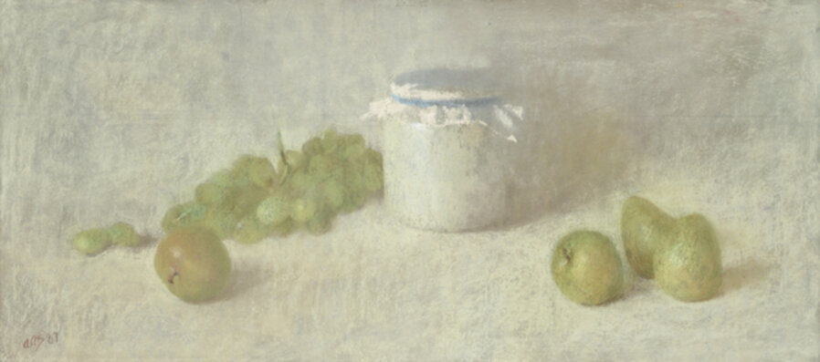 Still life with grapes and feathers