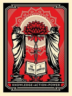 Shepard Fairey Screen Print Knowledge + Action Red & Black Edition