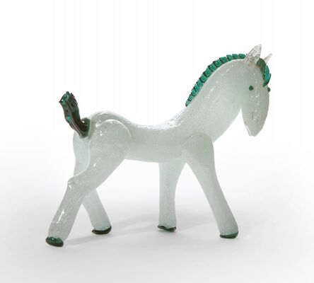 Napoleone Martinuzzi, ‘Horse figure in white pulegoso glass with applications in green glass’