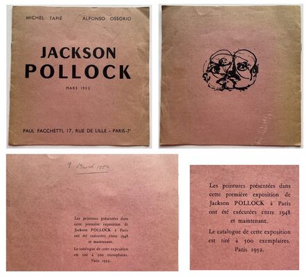 Jackson Pollock, ‘"Jackson Pollock", Mars 1952, Exhibition Catalogue, Limited Edition of 500, First Solo Show Outside the USA’, 1952