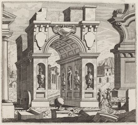 Giuseppe Antonio Landi, ‘Architectural Fantasy with a Triumphal Arch’, before 1753