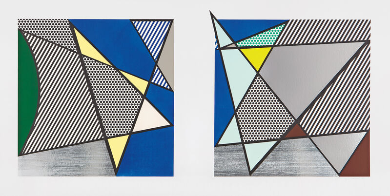 Roy Lichtenstein, ‘Imperfect Diptych 46 1/4" x 91 3/8", from Imperfect Series’, 1988, Print, Woodcut and screenprint in colors with Mylar collage, on 4-ply Archivart rag board, with full margins., Phillips